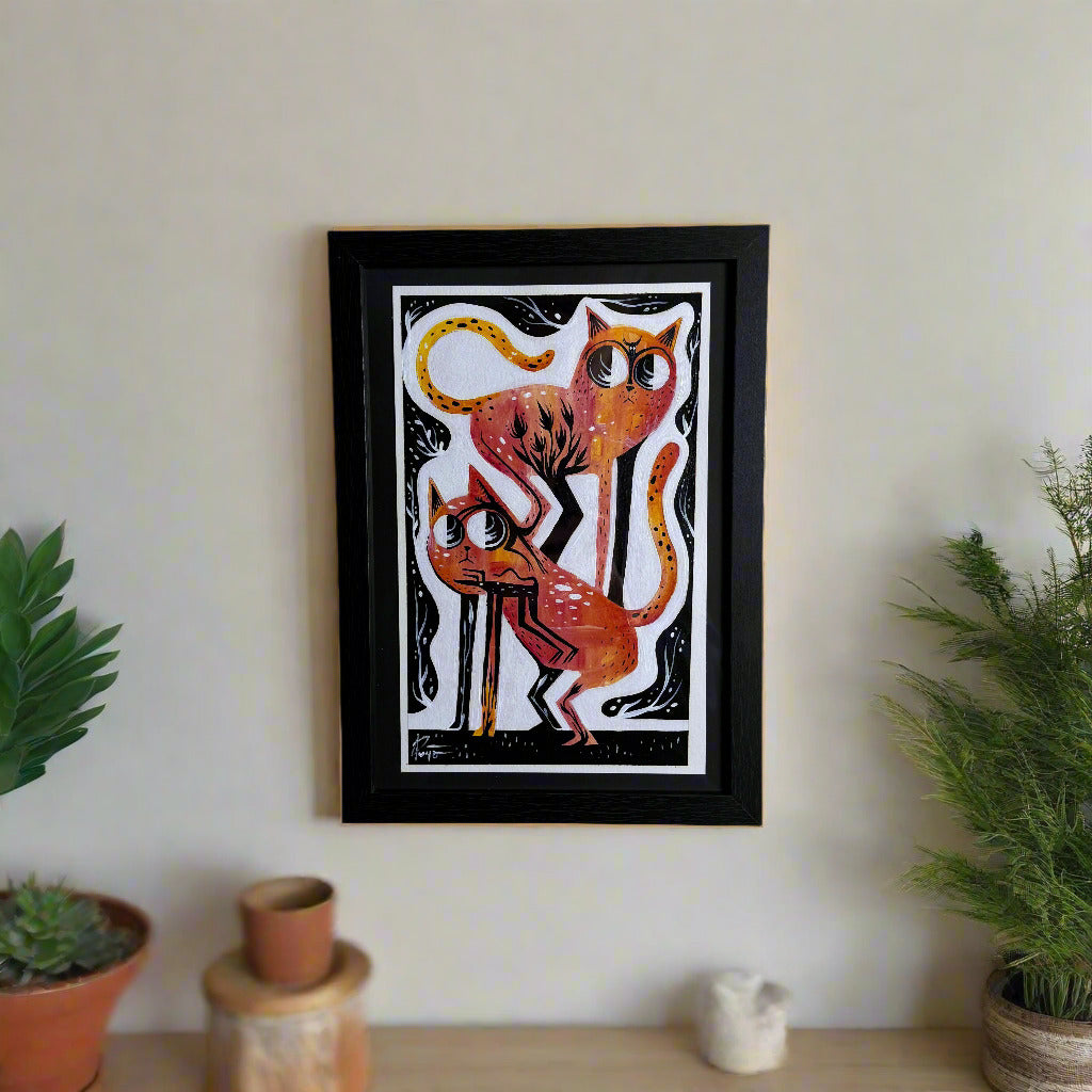 “Watching Both Sides” original painting with frame