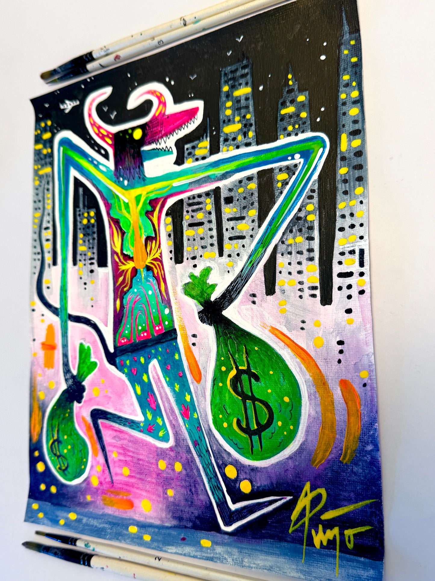 Lucky Money Demon. Original Painting 8x10 Canvas