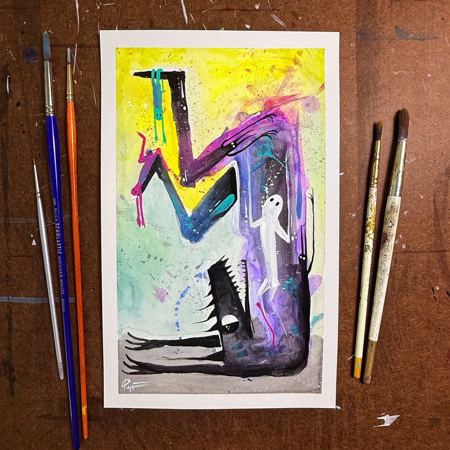 Hanging with my inner thoughts - Original Painting - 11x7