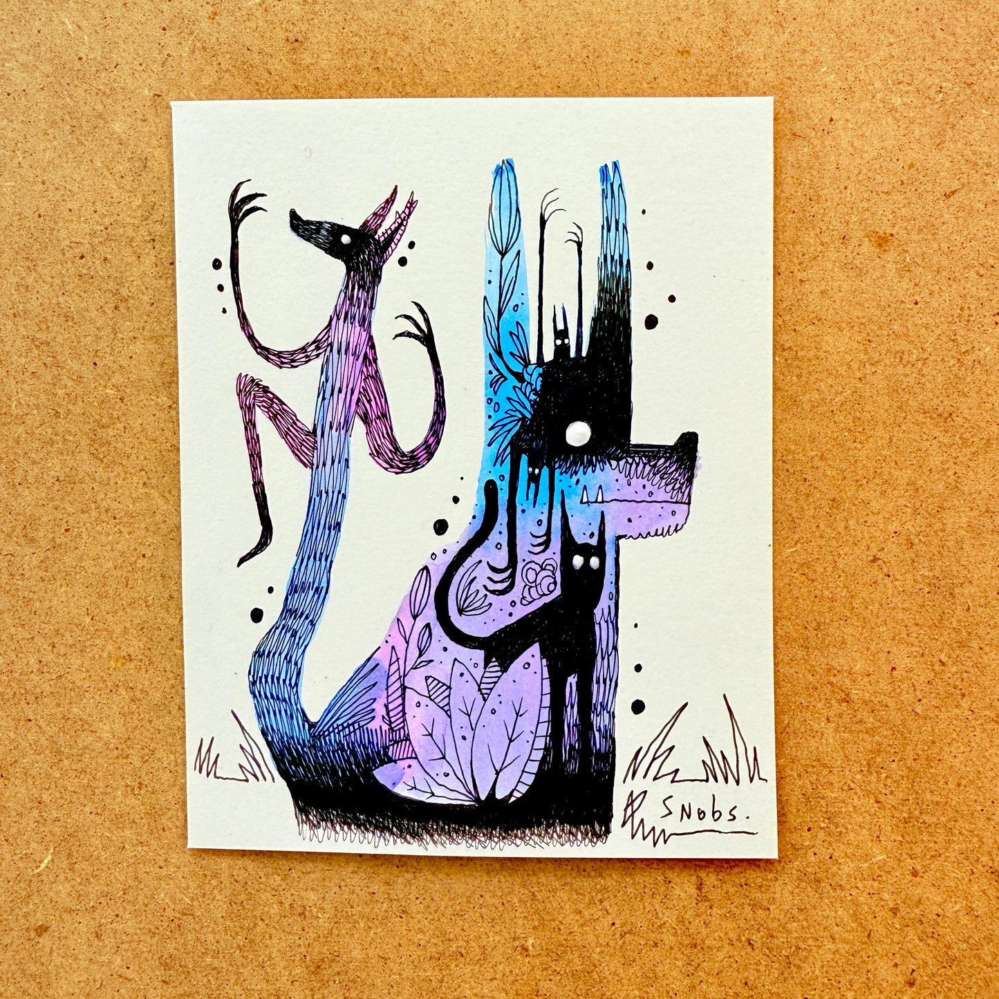 The Dog with the dancing tail- (Only 3 Available) original 4.5x3.5