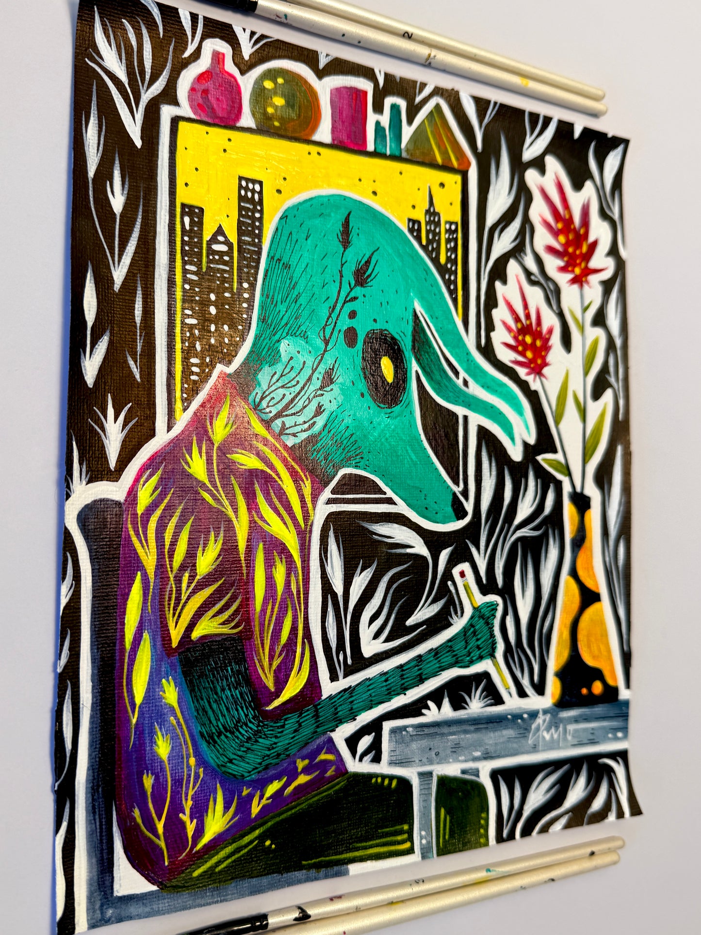 Lost in My Drawing. Original Painting 8x10 Canvas