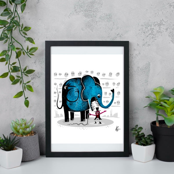 "An elephant never forgets" print.