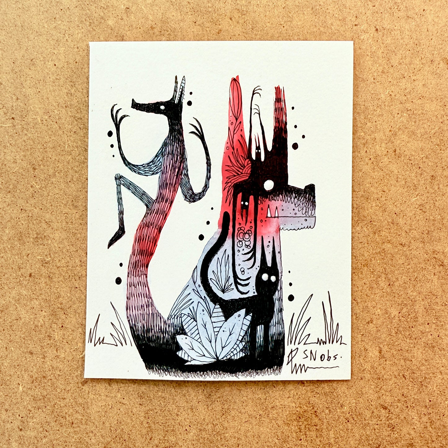 The Dog with the dancing tail- (Only 3 Available) original 4.5x3.5