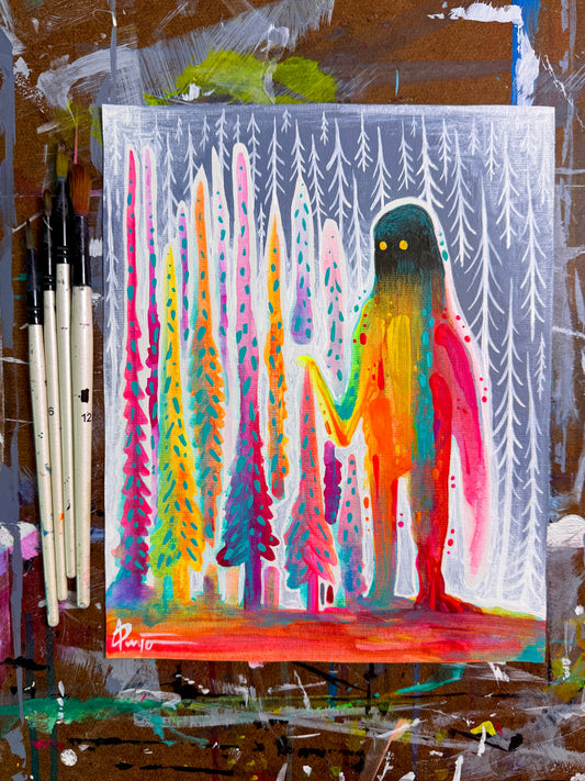 The Secret Giant. Original Painting 8x10 Canvas