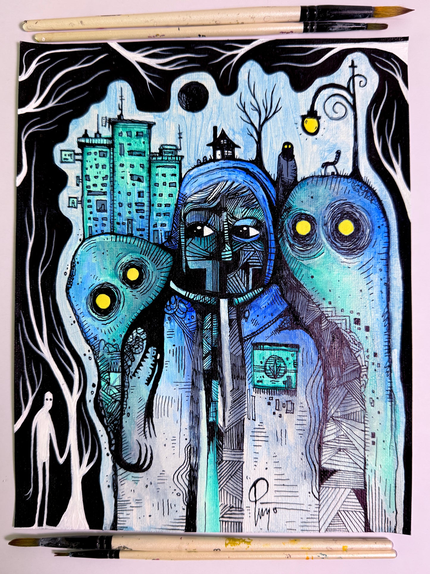 City Shadows. Original Painting 8x10 Canvas