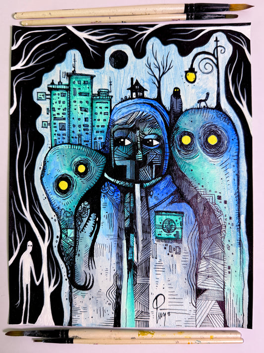City Shadows. Original Painting 8x10 Canvas