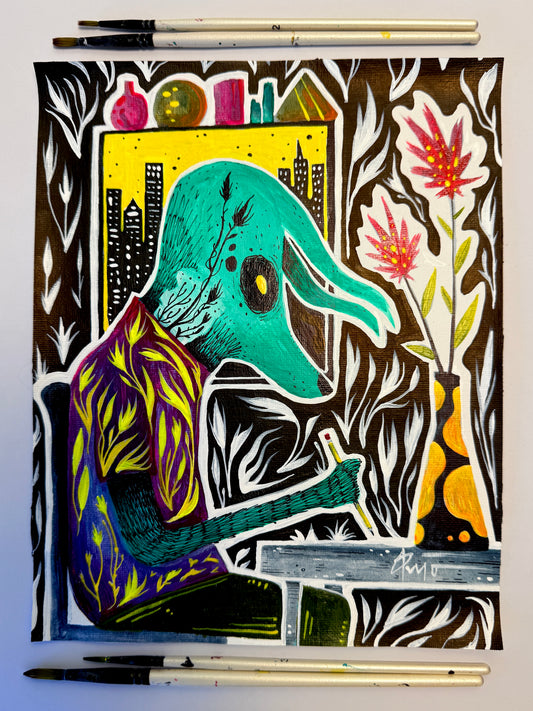 Lost in My Drawing. Original Painting 8x10 Canvas