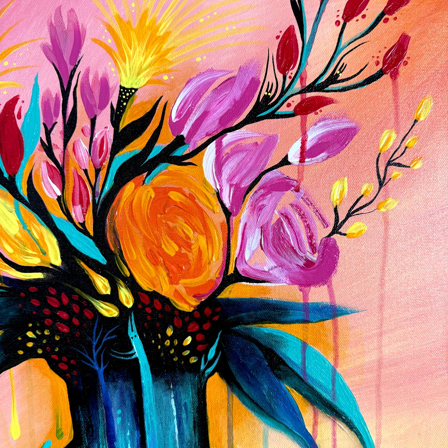 “Shadows within The Flowers”. Original Acrylic Painting on 24x20x1.5 Gallery Wrapped Canvas