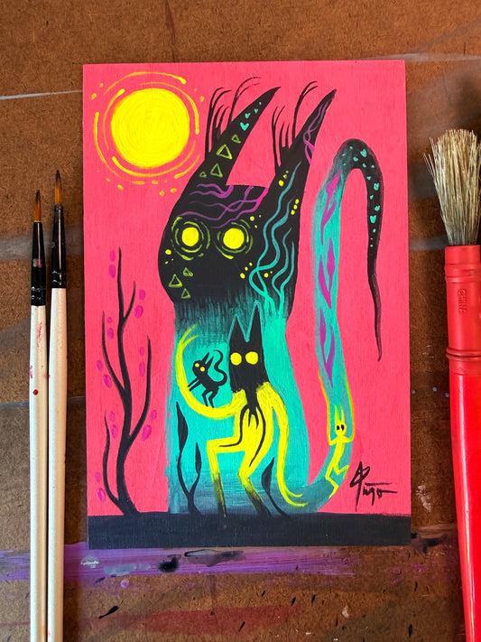 Cat Thoughts. original acrylic painting on wood