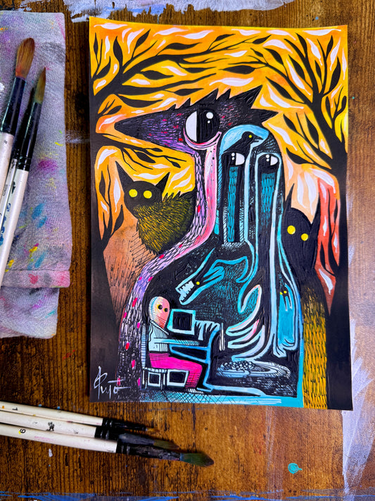 Alone in The Crowd. Original Painting 8.5x5.5