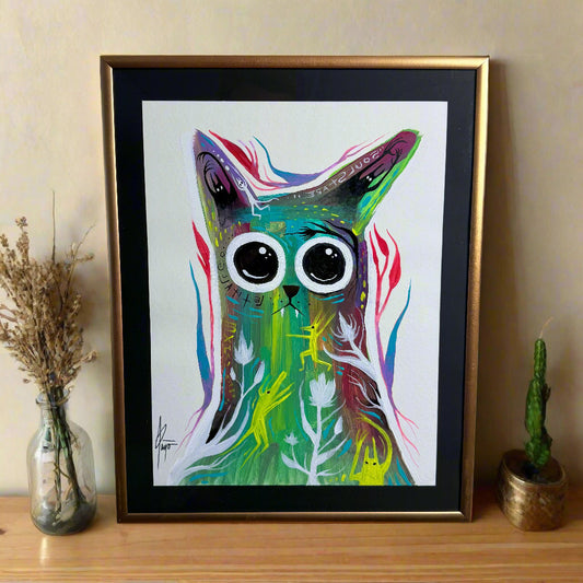 “Cat Portrait #1” original painting with frame