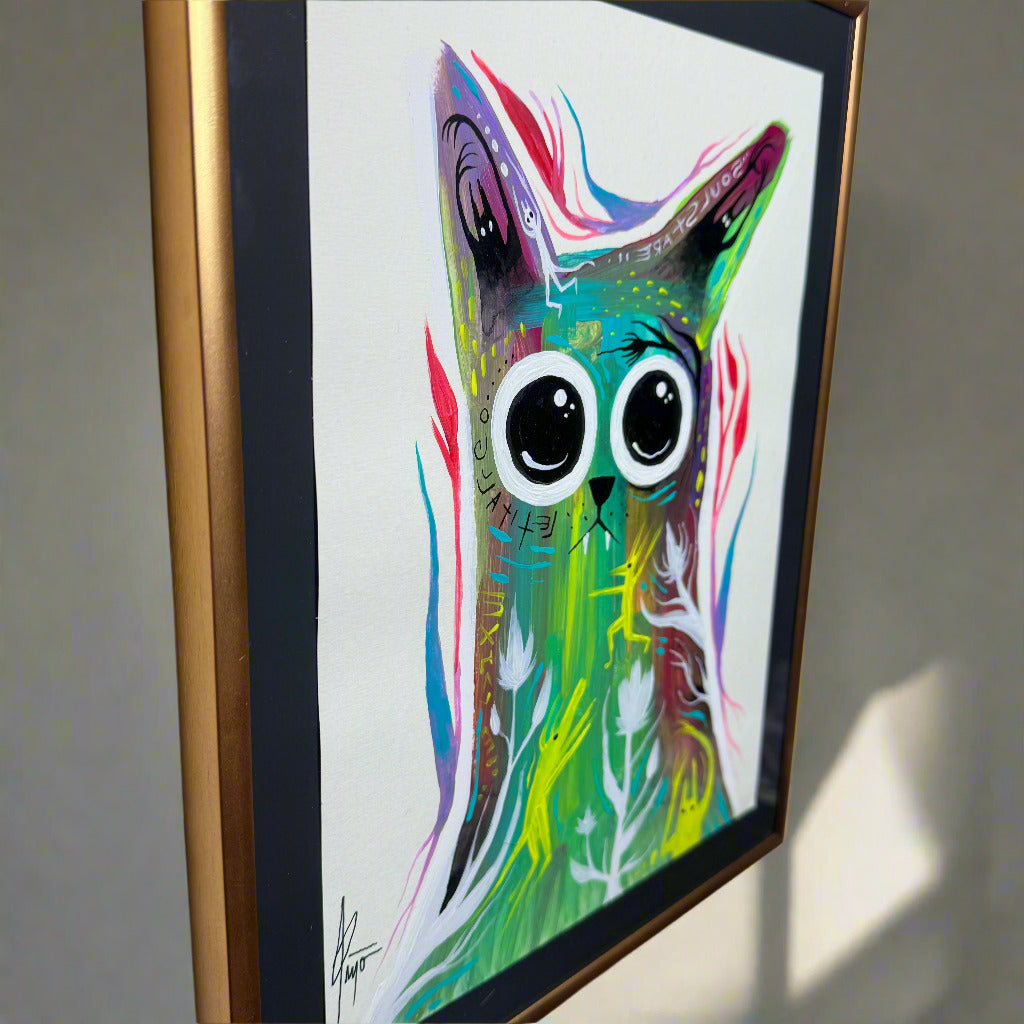 “Cat Portrait #1” original painting with frame