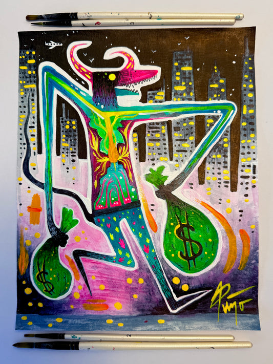 Lucky Money Demon. Original Painting 8x10 Canvas