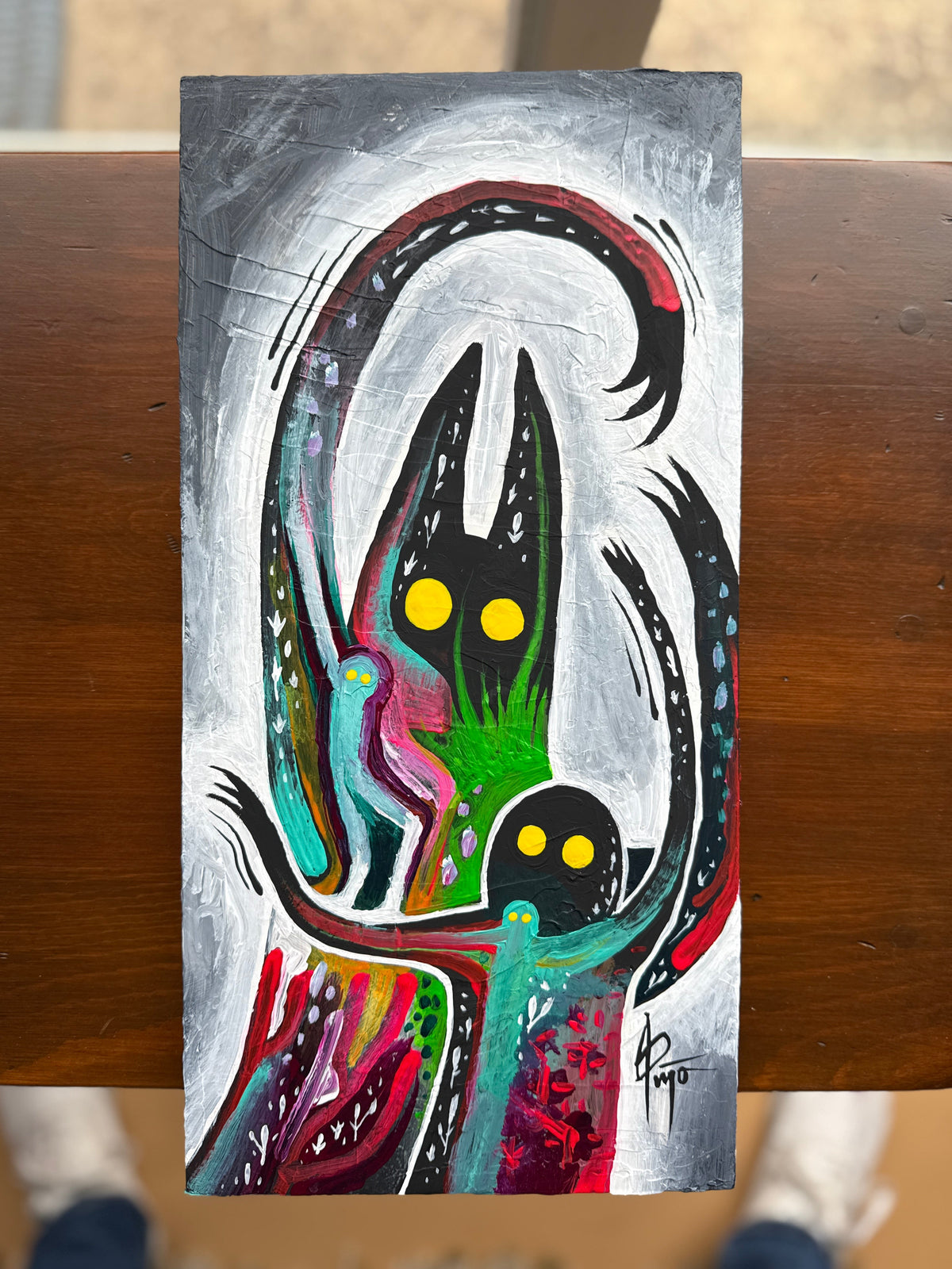 Dance of Attack | 16x8 Original Mixed Media Painting on Canvas