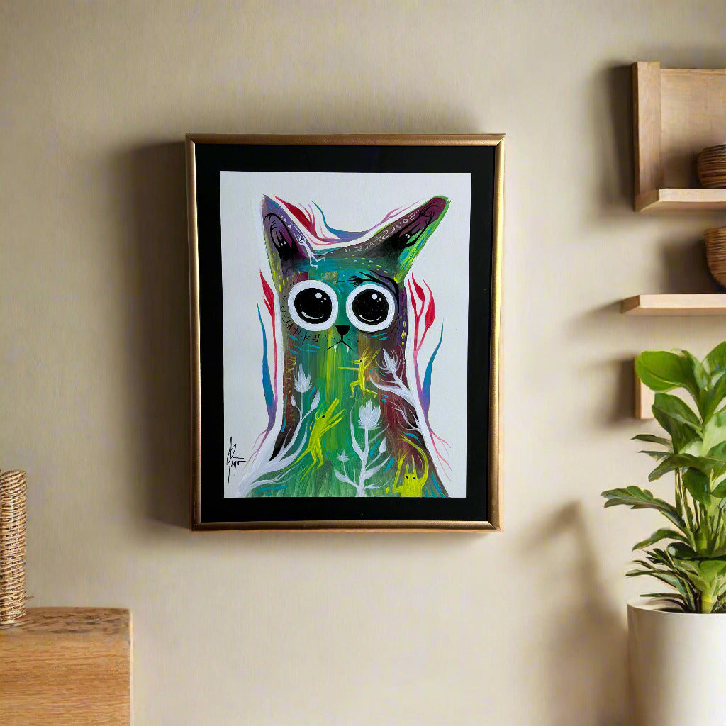 “Cat Portrait #1” original painting with frame