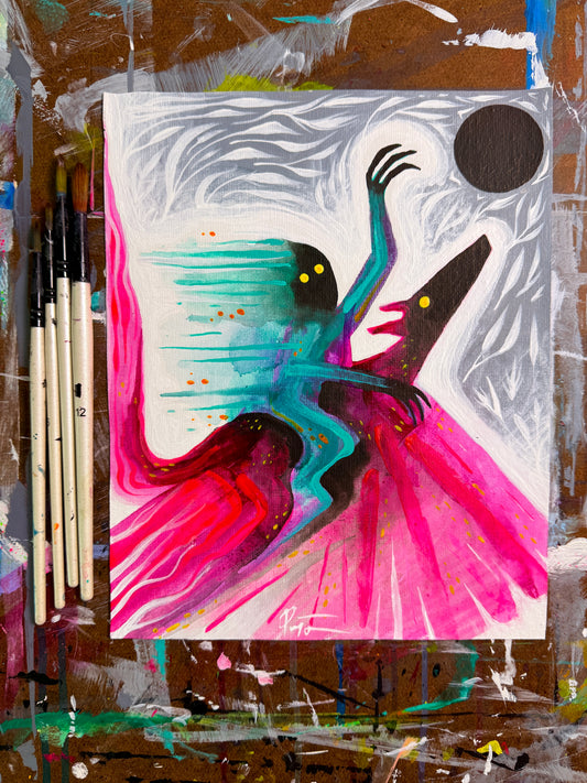 Taking The Moon. Original Painting 8x10 Canvas