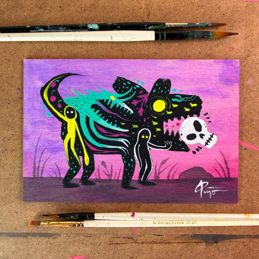 “Skull of The Dog Walker” original acrylic painting on wood