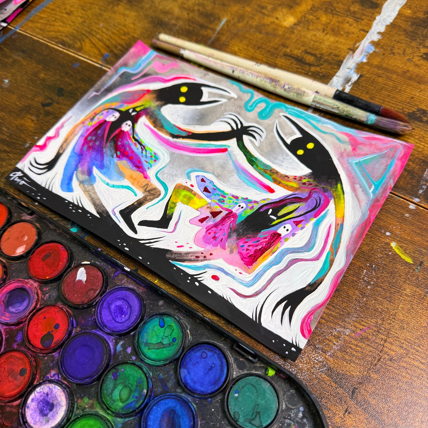 Dancing with Darkness. Original Painting 8.5x5.5