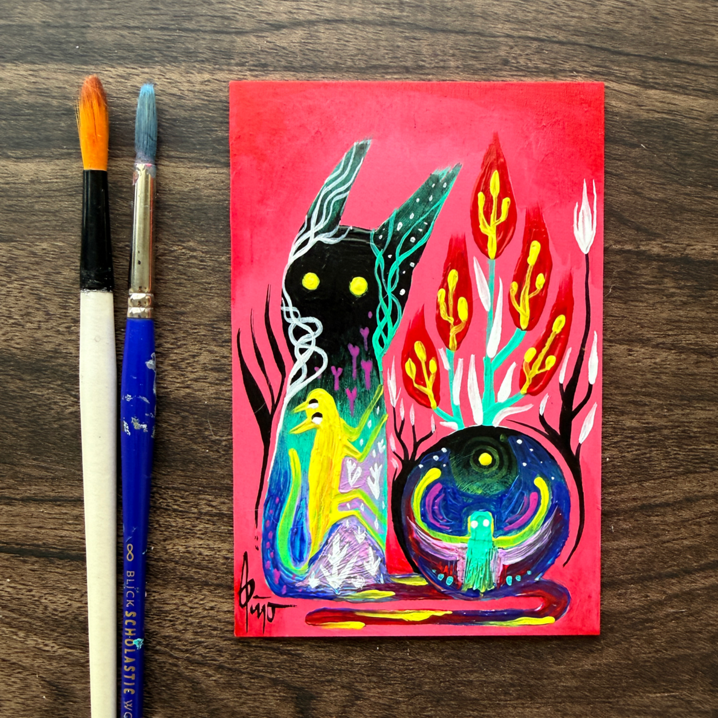 “Cat Dream” original acrylic painting on wood
