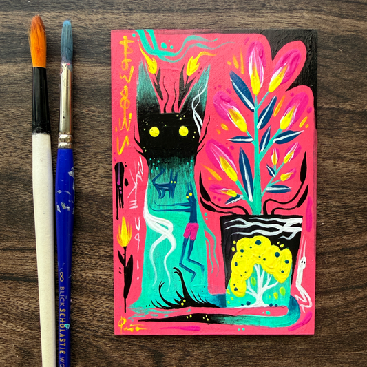 “Cat Dream” original acrylic painting on wood