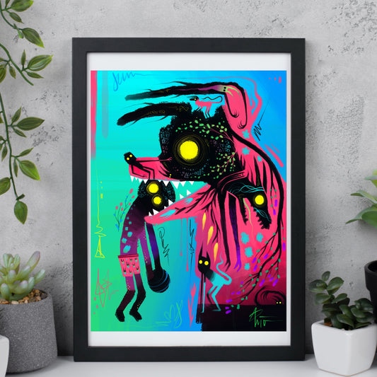 Playing fetch with my pup. matte print.